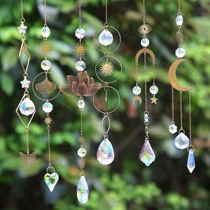 6PC SET Colorful Crystal Gold Suncatchers Chimes Window Rainbow Makers NEW Gift